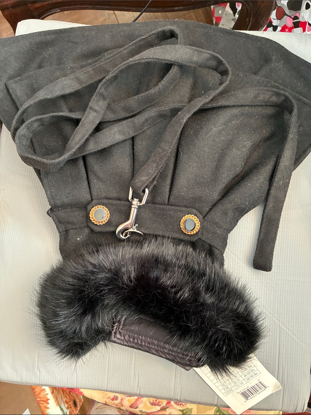 High fashion dog Coat medium with Faux Fur Trim and matching leash